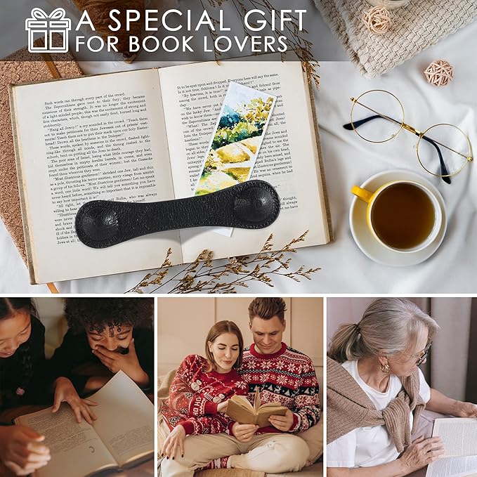 KINIVA Leather Weighted Bookmarks Book Weight Page Holder for Reading,Book Open Holder for Kids Adult,Gifts for Reader (01 Weighted Bookmark+13 Ribbon Bookmark Camel)