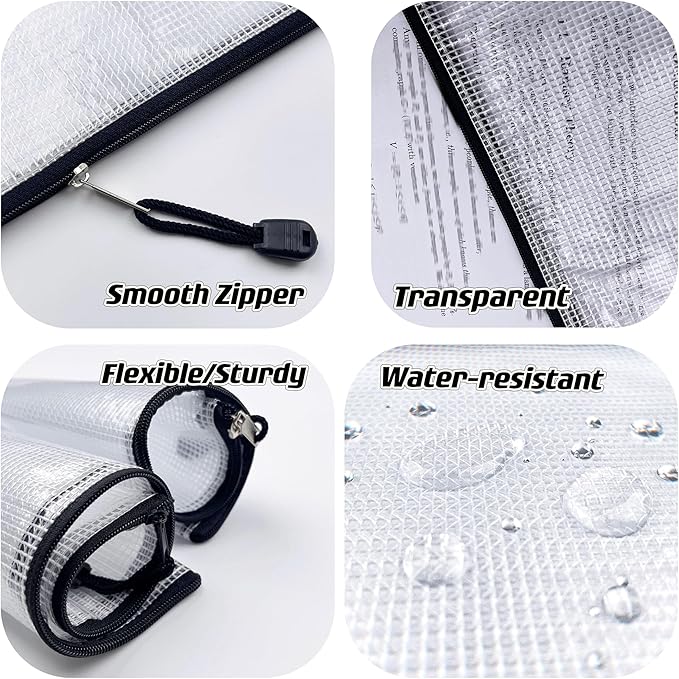 Oaimyy-B5(7"x 11"), Mesh Zipper Pouch Document Folders Bag Plastic Zip File Folders for School Office Supplies, Travel, Organizing Storage-Black,6 Pcs