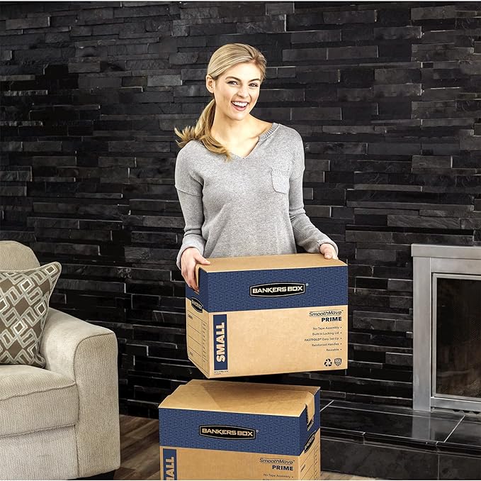Bankers Box Small Prime Moving Box 10 Pack, Reinforced Handles, Tape-Free Assembly, Attached Lid, 16-in x 12-in x 12-in (0062716)