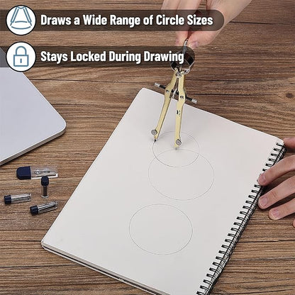 Mr. Pen Professional Geometry Compass - Gold with Extra Leads, Metal with Lock, Drawing & Drafting Compass