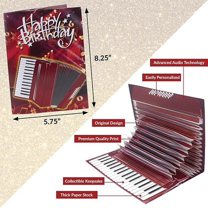 100 GREETINGS Interactive Accordion Birthday Card – Musical Birthday Cards for Men, Music Present for Men, Musicians & Son, Happy Birthday Card for Men, Musicians Gift, Open/Close to Play Song (Red)