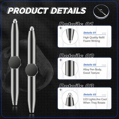 Chinco 2 Pieces Fidget Spinning Pen with LED Light Multi Functional Help Thinking Ballpoint Gift Pen for Adults Students Teenage(Gray)