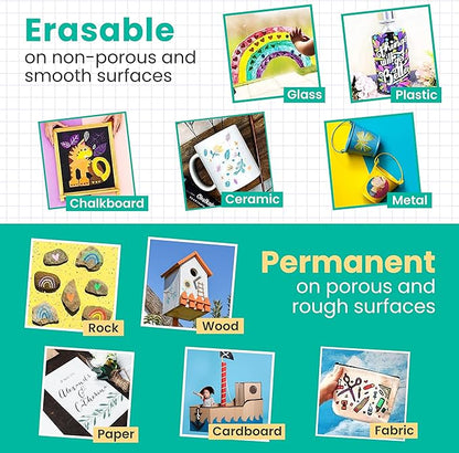 Chalkola Liquid Chalk Markers Erasable (10 Pack) w/Gold & Silver - Washable Paint Chalk Pens for Chalkboard Signs, Blackboard, Car Window, Bistro, Glass, Board - Neon Wet Wipe 6mm Reversible Bold Tip