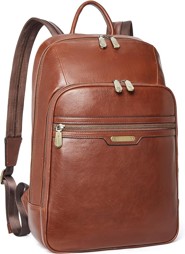 BOSTANTEN Men Leather Backpack, Vegetable Tanned Full Grain Leather 15.6 Inch Computer Backpack Business Work Daypack Vintage Travel Bags Redbrown