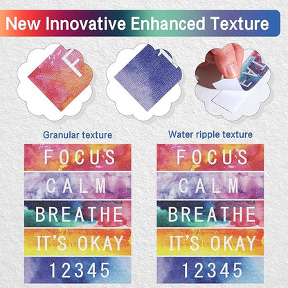 80 Pcs Anxiety Sensory Stickers with Inspirational Quotes Calm Textured Strips Relief Mental Health Stickers School Office Adhesive Sensory Tape Anti Stress Toys for Adults Teens (Watercolor)
