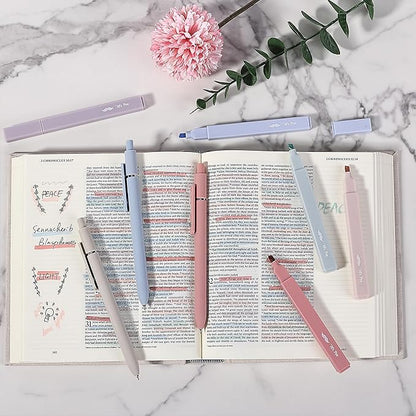 Mr. Pen Aesthetic Gel Pens & Highlighters No Bleed, 10 Pack - Morandi Color Bible Pens, Black Ink