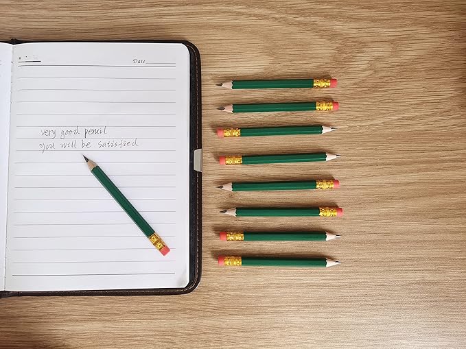 Adhere 25pcs Golf Pencils with eraser Hexagon Wooden Pencils Graphite 2B for Golf Event Scoring,Classroom,Wedding,Company Meetings,Pew, Pocket (Green)