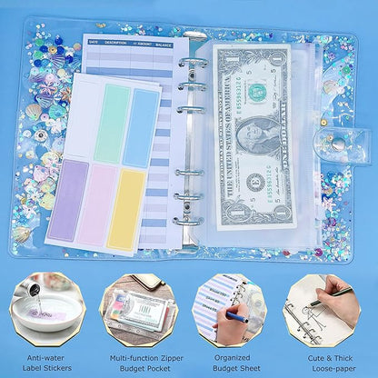 35 Pieces A6 Binder PVC Cover with 10 Clear Binder Pockets, Waterproof 6-Ring Budget Binder Envelopes System Budget Planner Organizer, Budget Sheets & Card Bags & Papers & Label for Cash Envelopes