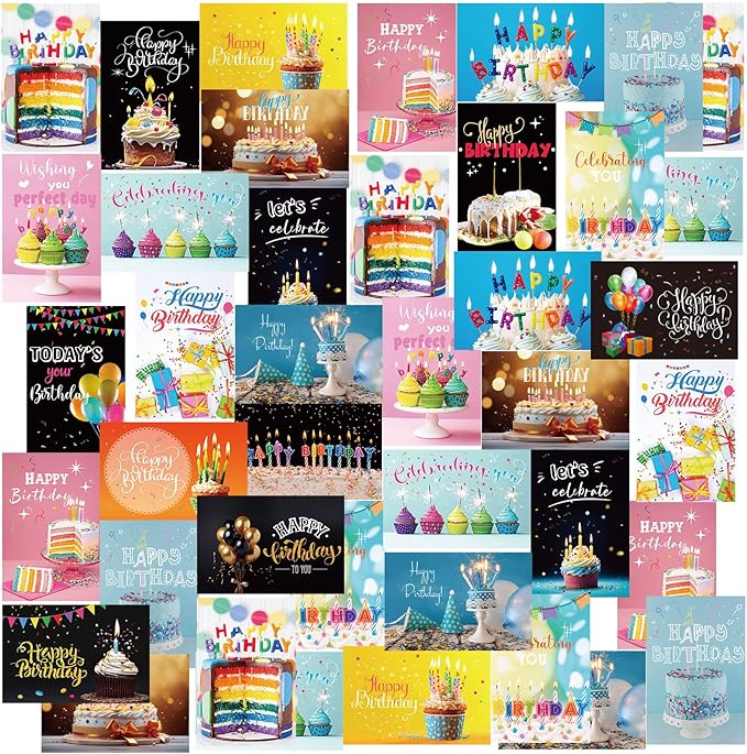 Harloon 200 Pack Happy Birthday Card Assorted Bulk with Blank Envelopes and Stickers 4 x 6 Inches Greeting Blank Happy Birthday Cards for Men Women Adults Kids, 20 Styles(Actual Style)