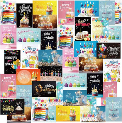 Harloon 200 Pack Happy Birthday Card Assorted Bulk with Blank Envelopes and Stickers 4 x 6 Inches Greeting Blank Happy Birthday Cards for Men Women Adults Kids, 20 Styles(Actual Style)