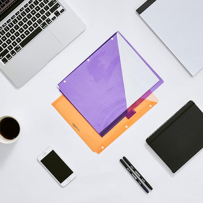 Amazon Basics Tab Dividers for 3 Ring Binder, Two Pocket, Letter Size, Assorted Colors, 3 Count