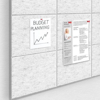 Large Cork Board for Office White Grey Felt Board Alternative-12 Pack Felt Wall Tiles for Office Wall Decor,Felt Bulletin Board Tiles,Push pin Board Wall Organizer for Office