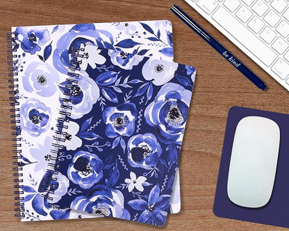 Steel Mill & Co Cute Large Spiral Notebook College Ruled, 11" x 9.5" with Durable Hardcover and 160 Lined Pages, Watercolor Floral (White)