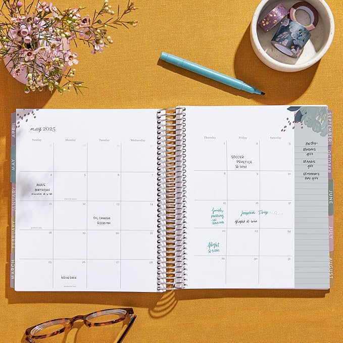 Erin Condren 12-Month Spiral Life Planner (Jan 2025 - Dec 2025) | 7x9 Weekly Planner with Monthly Calendars | Evolve Covers, Bold Blooms Interior, Vertical Layout, Platinum Coil