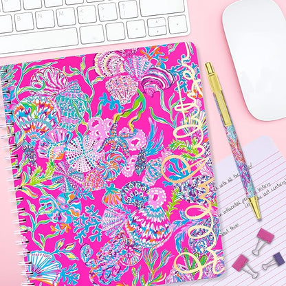 Lilly Pulitzer Large Pink Hardcover Spiral Notebook, 11" x 9.5" with 160 College Ruled Pages, Shell Me Something Good