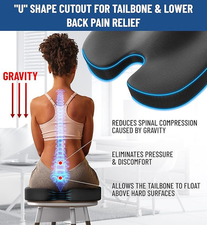 Everlasting Comfort Doctor Recommended Memory Foam Seat Cushions for Office Chairs - HSA FSA Eligible Tailbone Pain Relief Cushion, Sciatica & Back Support, Office Chair Cushion & Car Seat Cushion