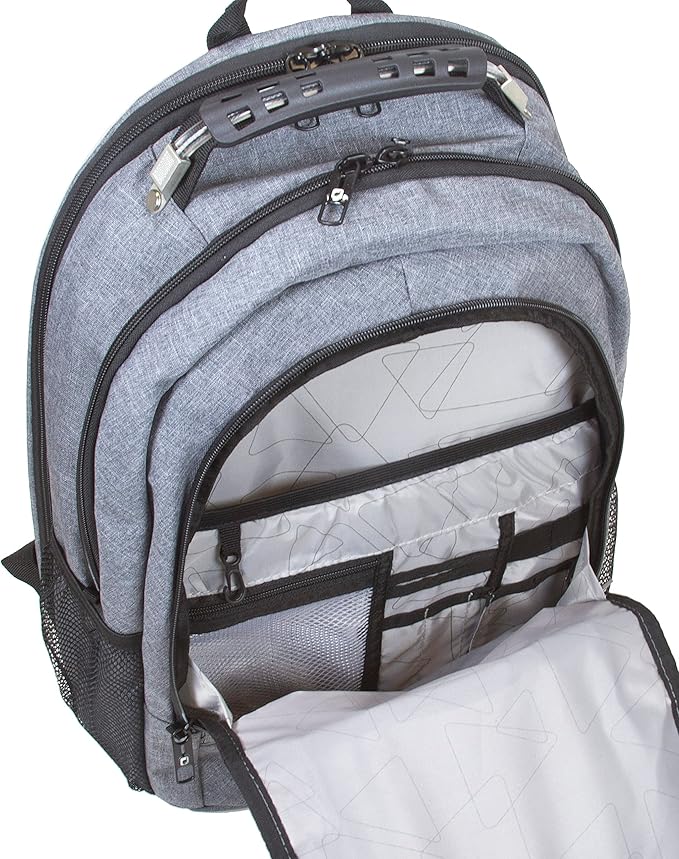 Dejuno Commuter Backpack Checkpoint-Friendly Laptop Pocket, Heather Grey, 15.6-Inch