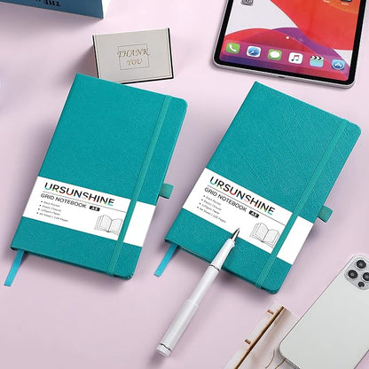 Graph Grid Paper Notebook/Journal - Classic Journal/Notebook with Ribbon Divider, Hardcover with Thick Paper, 5.3" x 8.26", Banded + Pen Holder +Inner Pocket - Cyan