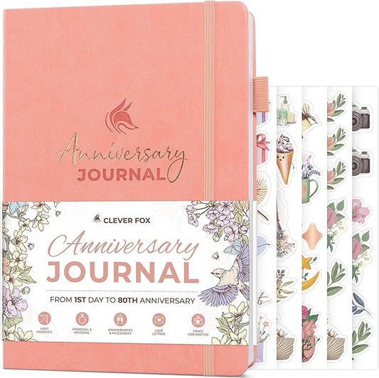Clever Fox Anniversary Journal – Couple Memory Book & Photo Album with Writing Space – Wedding, Bridal Shower & Married Couple Gifts (Peach Pink)