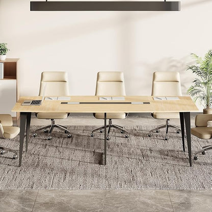LITTLE TREE 8FT Conference Room Table, 94.48L x 47.21W x 29.52H Boat Shaped Meeting Table, Light Walnut