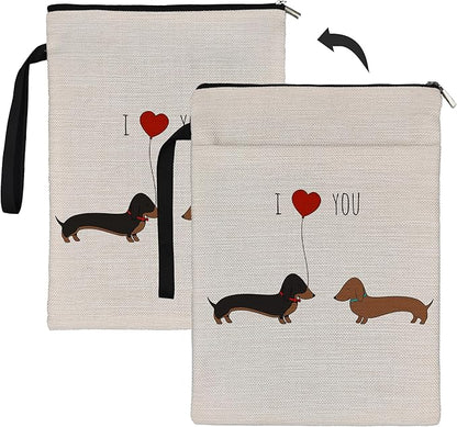 Dachshund Book Sleeve,Dachshund I Love You Book Sleeve Book Covers Book Protector Pouch with Zipper,Book Sleeve Gifts for Book Lovers Readers,Book Cover for Paperback 9.4x12.1 Inch