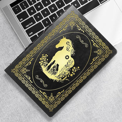 Black A5 Horse Gifts for Women Girls Faux Leather Vintage Notebook Inspirational Horse Trainer Gift Hardcover Executive Notebook,200 Pages 120 Gsm Thick Ruled Paper With Pen,Horse Lover Gifts Equestrian Gift (Horse Black)