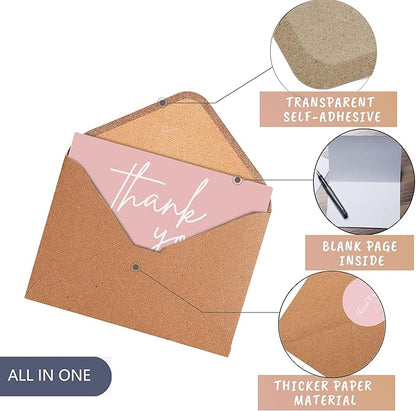 100 Bulk Pink Thank You Cards with Kraft Envelopes and stickers - 4 Minimalistic Designs Blank Thank You Notes with Envelopes for business Wedding Bridal Gift Baby Shower Business Graduation