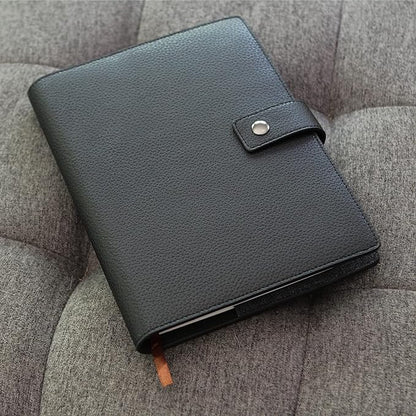CASE ELEGANCE Black Full Grain Premium Leather Refillable Journal Cover with A5 Lined Notebook - Scratch-Proof DURA-Leather