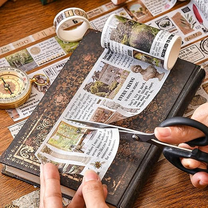 18 Rolls Vintage Washi Tape Pack Retro Arts Adhesive Tapes Wide Monologue Decorative Masking Tape Sets for Craft, Kids, Scrapbook, DIY, Gift Wrapping (Story Collections)