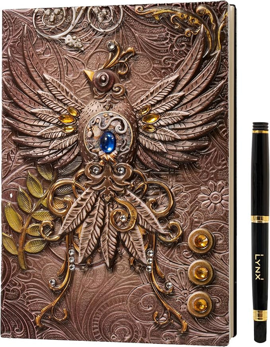 DND Notebook / Journal, Unique 200 Page Book with 3D Pink Phoenix Embossed Faux Leather Cover with Pen- Ideal for Dungeons & Dragons / D&D. Great RPG Accessories Gift for DM's & Players, Men or Women