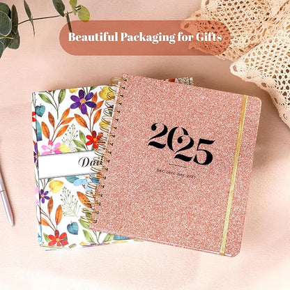 2025 Hardcover Planner Weekly and Monthly, Dec 2024–Dec 2025, Large Spiral Bound Planners 2025 for Women Gifts, 8.3" x 9.3",13 Month Calendar with 13 Tabs, 3 Sticker Sheets, Pink