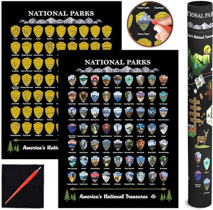 Bright Standards National Parks Scratch Off Map of United States Poster, ALL 63 National Parks Map, US Travel Maps, USA Gifts for Travelers Road Trip Adventure, Fits 12”x16” frame (Black/Gold)