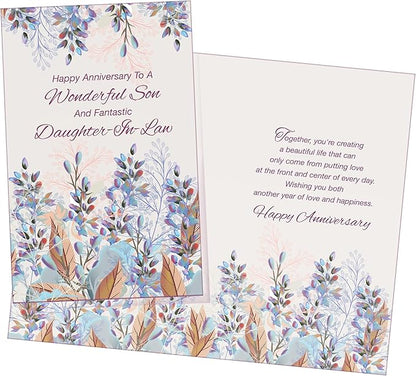 Chuck's Card-O-Rama - Anniversary Card For Son and Daughter-in-Law - Made in America - Premium Card Stock, Envelope Included - 5" x 7.75" - Packaged in Extra Sturdy Mailer - 96048