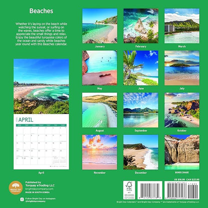 2025 Beaches Monthly Wall Calendar by Bright Day, Includes Over 300 Stickers, 12 x 12 Inch