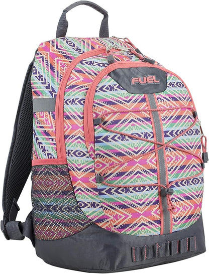 FUEL Hiking Backpack for Women Men Terra Sport, Travel, College, Gym, Work with Laptop Sleeve, Bungee, 18 Inches, Sweet Orange Aztec