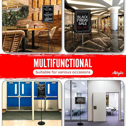 ABRYLX Magnetic Chalkboard Sign with Adjustable Aluminum Pedestal Stand - 30x45cm Black Chalk Board for Weddings, Restaurants, and Events Stand with 6 Liquid Chalk Markers Included