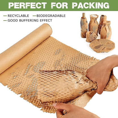 Honeycomb Packing Paper 15 Inch x 135 Feet with 30 Fragile Stickers – Eco-Friendly Honeycomb Wrap for Packing Fragile Items – Recyclable Protective Wrapping Roll for Moving, Shipping, & Storage