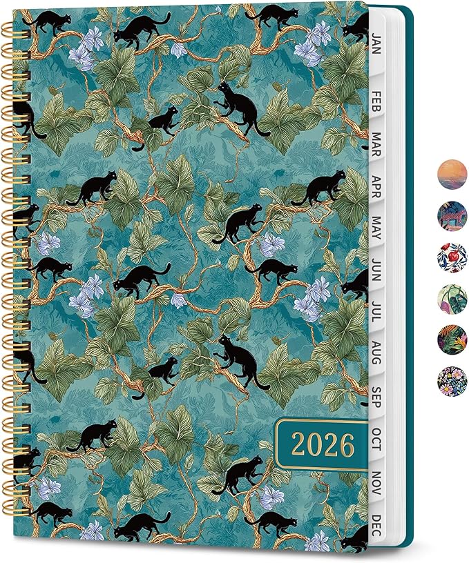 2026 Planner, Aesthetic Weekly and Monthly Planner for Women, Jan 2026 to Dec 2026, Hardcover 2026 Calendar Book with Monthly Tabs, Inner Pocket, Perfect for Office Home School - A4 (8.5" x 11"), Cats in Vine