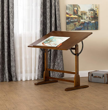 Studio Designs Vintage Drafting Table - Antique Design Solid Wood Drafting Table with Built-In Pencil Groove and Pencil Ledge - Angle Adjustable Work Surface