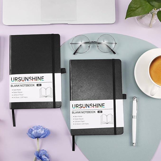 Blank Journal/Notebook - Classic Notebook/Journal with Ribbon Divider, Hardcover with Thick Paper, 5.7" x 8.4", Banded + Pen Holder +Inner Pocket - Black