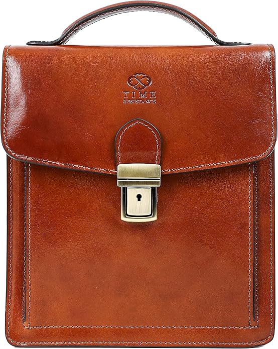 Time Resistance Small Leather Briefcase for Men - Crossbody Bag - Italian Leather Messenger Bag - Gift Box Included