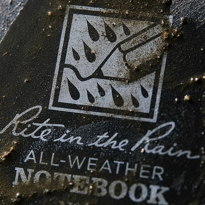 Rite in the Rain Weatherproof Top Spiral Notebook, 3" x 5", Black Cover, Universal Pattern, 6 Pack (No. 735L6)