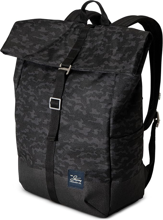 Skyway Luggage Rainier Rolltop Commuter Casual Daypack for Work or Hiking, Eco-Friendly, Made of 100% rPET Travel Laptop Bag for Women & Men, 20L, Kohala Black