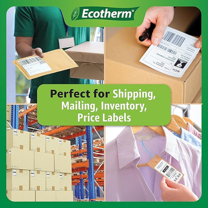 2.25" x 2" Thermal Labels | 4 Rolls | 2940 Labels | fits Zebra, Munbyn, Rollo, Godex, Arkscan, iDPRT, Offnova Thermal Label Printers and More | Blank White Adhesive Stickers by Ecotherm