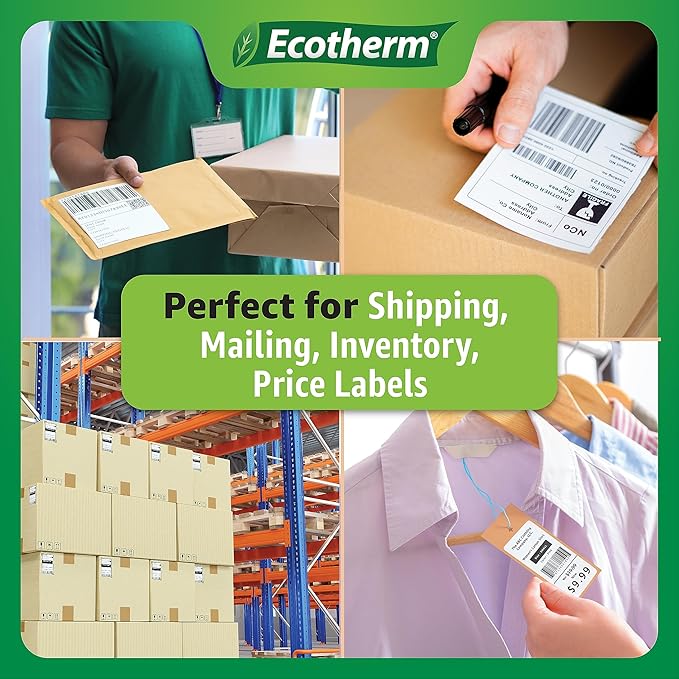 4" x 3" Thermal Labels | 6 Rolls | 5580 Labels | fits Zebra, Munbyn, Rollo, Godex, Arkscan, iDPRT, Offnova Thermal Label Printers and More | Blank White Adhesive Stickers by Ecotherm