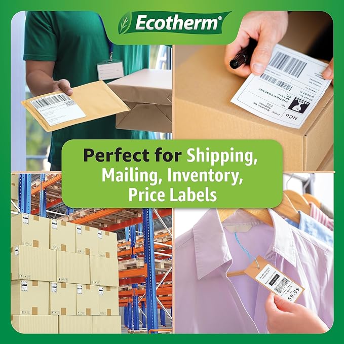 3" x 2" Thermal Labels | 4 Rolls | 2940 Labels | fits Zebra, Munbyn, Rollo, Godex, Arkscan, iDPRT, Offnova Thermal Label Printers and More | Blank White Adhesive Stickers by Ecotherm