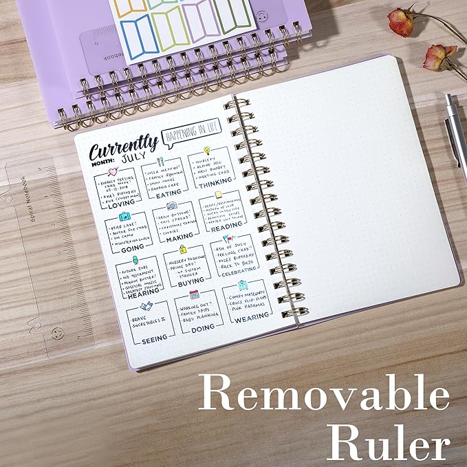 Dot Grid Spiral Notebook A5 Spiral Bullet Dotted Journal 160 Pages Thick Dot Paper Notebooks Plastic Hardcover Spiral Notebook 5x7 Wire Bound Notebooks for Note Taking School Office Supplies,Purple