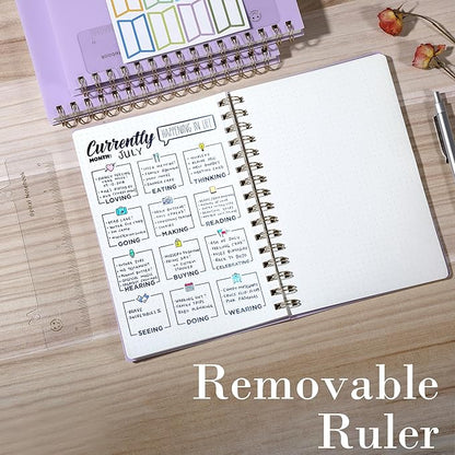 Dot Grid Spiral Notebook A5 Spiral Bullet Dotted Journal 160 Pages Thick Dot Paper Notebooks Plastic Hardcover Spiral Notebook 5x7 Wire Bound Notebooks for Note Taking School Office Supplies,Purple