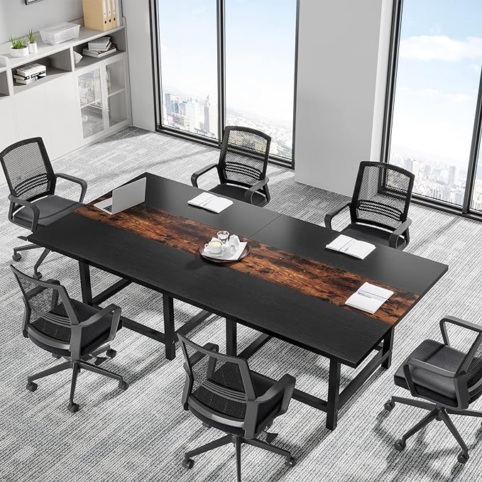 LITTLE TREE 6.5 Ft Conference Table, Modern Black Rectangle 78.74" L X 39.2" W X 29.52" H Wood Seminar Table for Office, Conference Room, 2 Separate Piece