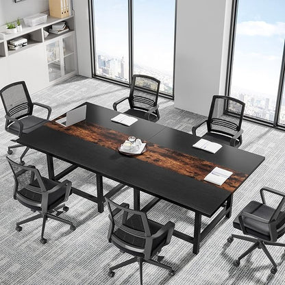 LITTLE TREE 6.5 Ft Conference Table, Modern Black Rectangle 78.74" L X 39.2" W X 29.52" H Wood Seminar Table for Office, Conference Room, 2 Separate Piece